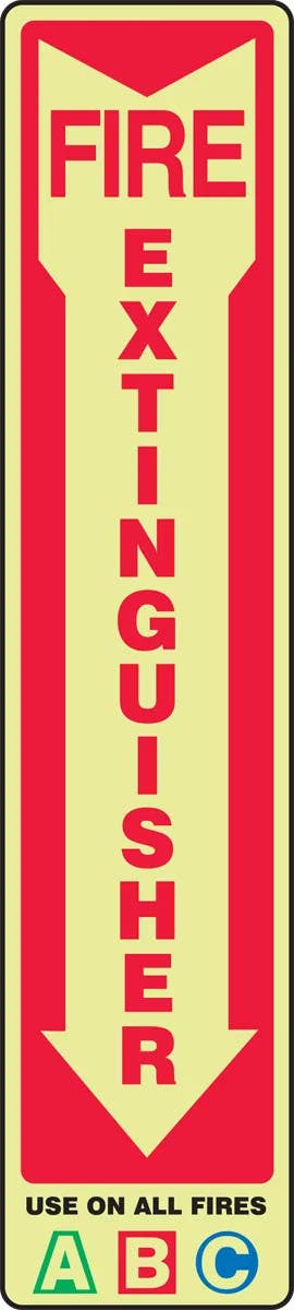 AccuformNMC MLFX506 Glow-In-The-Dark Safety Sign, Fire Extinguisher, Use On All Fires, 18" H x 4" W