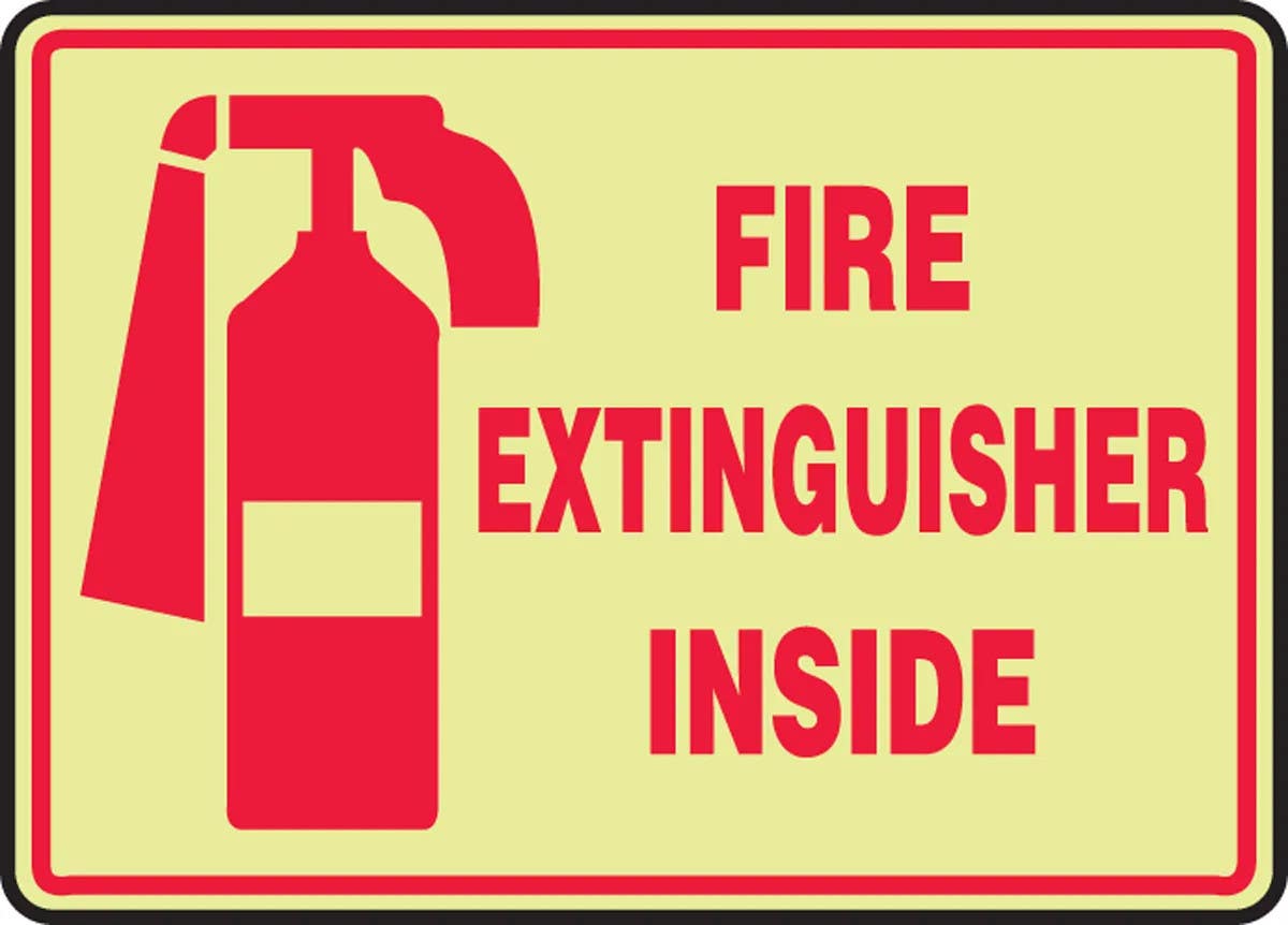 AccuformNMC MLFX508 Glow-In-The-Dark Safety Sign, Fire Extinguisher Inside, 10" H x 14" W