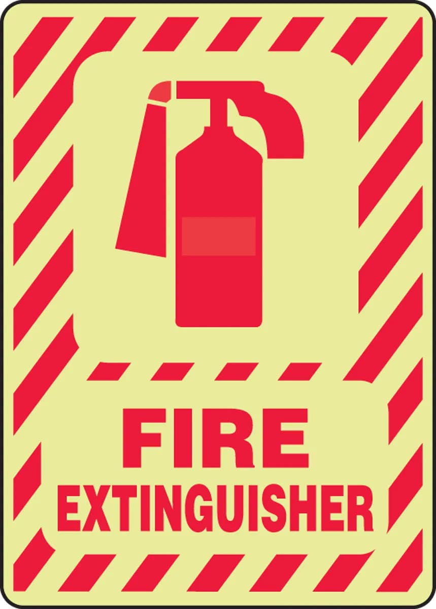 AccuformNMC MLFX519 Glow-In-The-Dark Safety Sign, Fire Extinguisher, 14" H x 10" W
