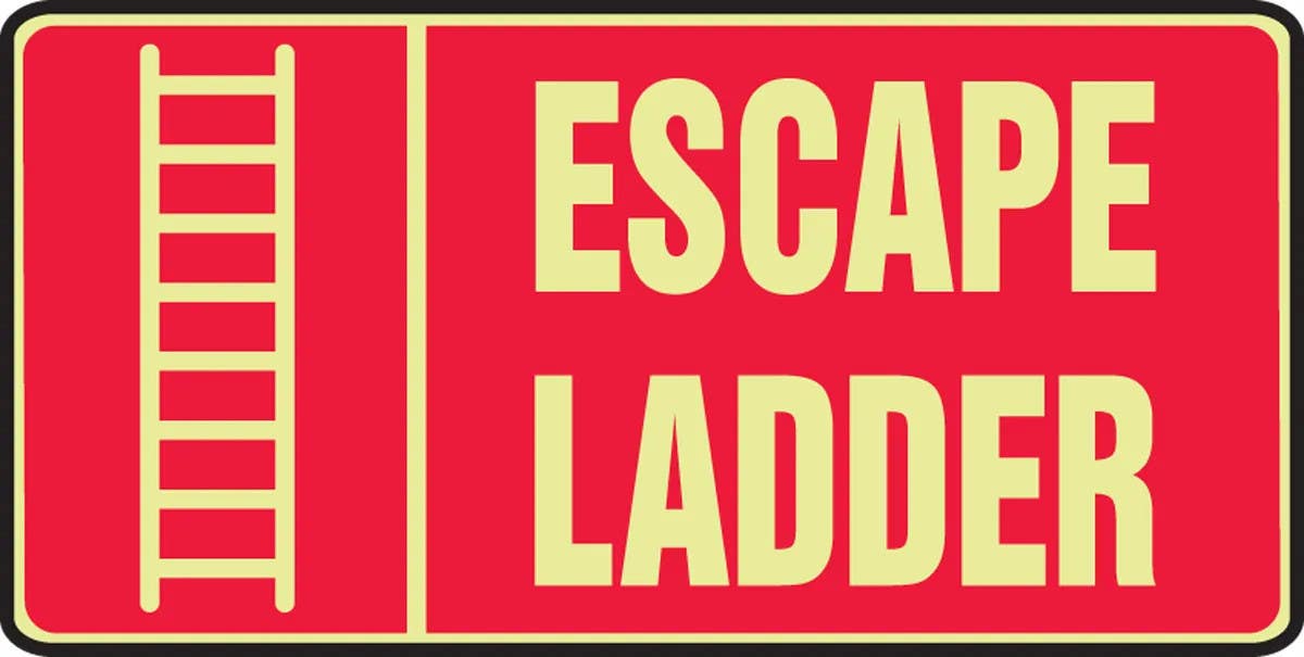 AccuformNMC MLFX530 Glow-In-The-Dark Safety Sign, Escape Ladder, 7" H x 14" W