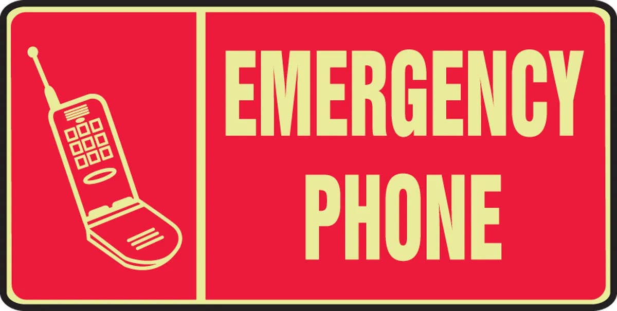 AccuformNMC MLFX532 Glow-In-The-Dark Safety Sign, Emergency Phone, 7" H x 14" W