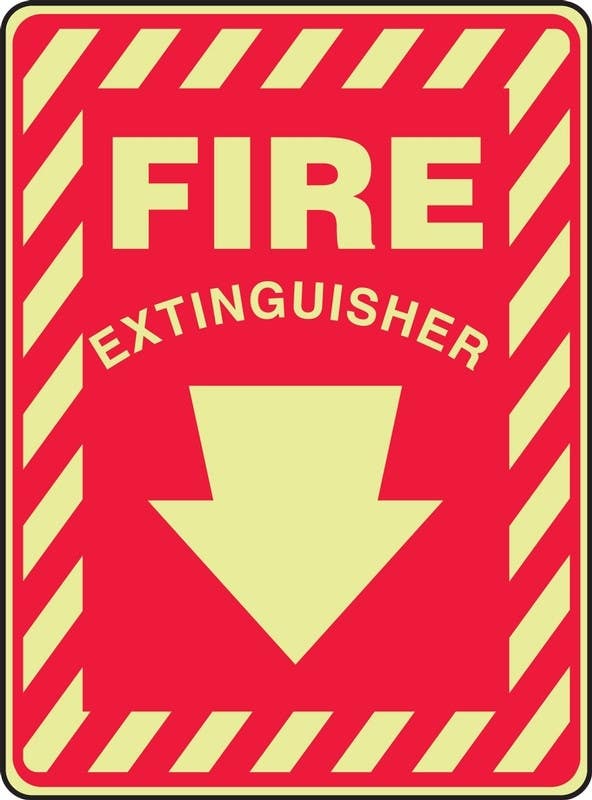 AccuformNMC MLFX5 Glow-In-The-Dark Safety Sign, Fire Extinguisher