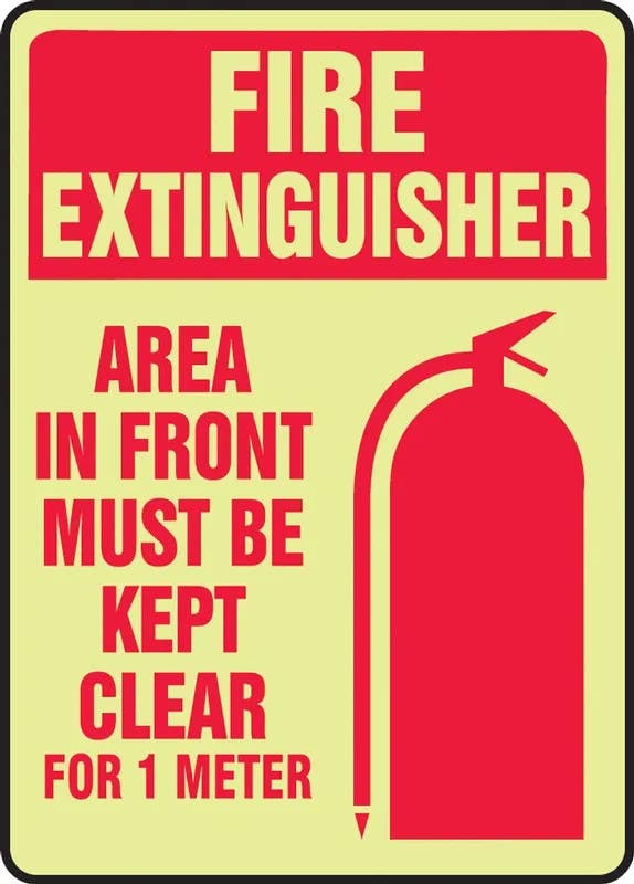 AccuformNMC MLFX550 Glow-In-The-Dark Fire Extinguisher Safety Sign, Area In Front Must Be Kept Clear..., 14" H x 10" W