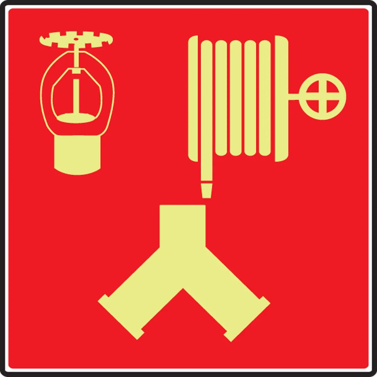 AccuformNMC MLFX565 NFPA 170 Glow-In-The-Dark Safety Sign, (Automatic Sprinkler - Standpipe Connection), 8" x 8"