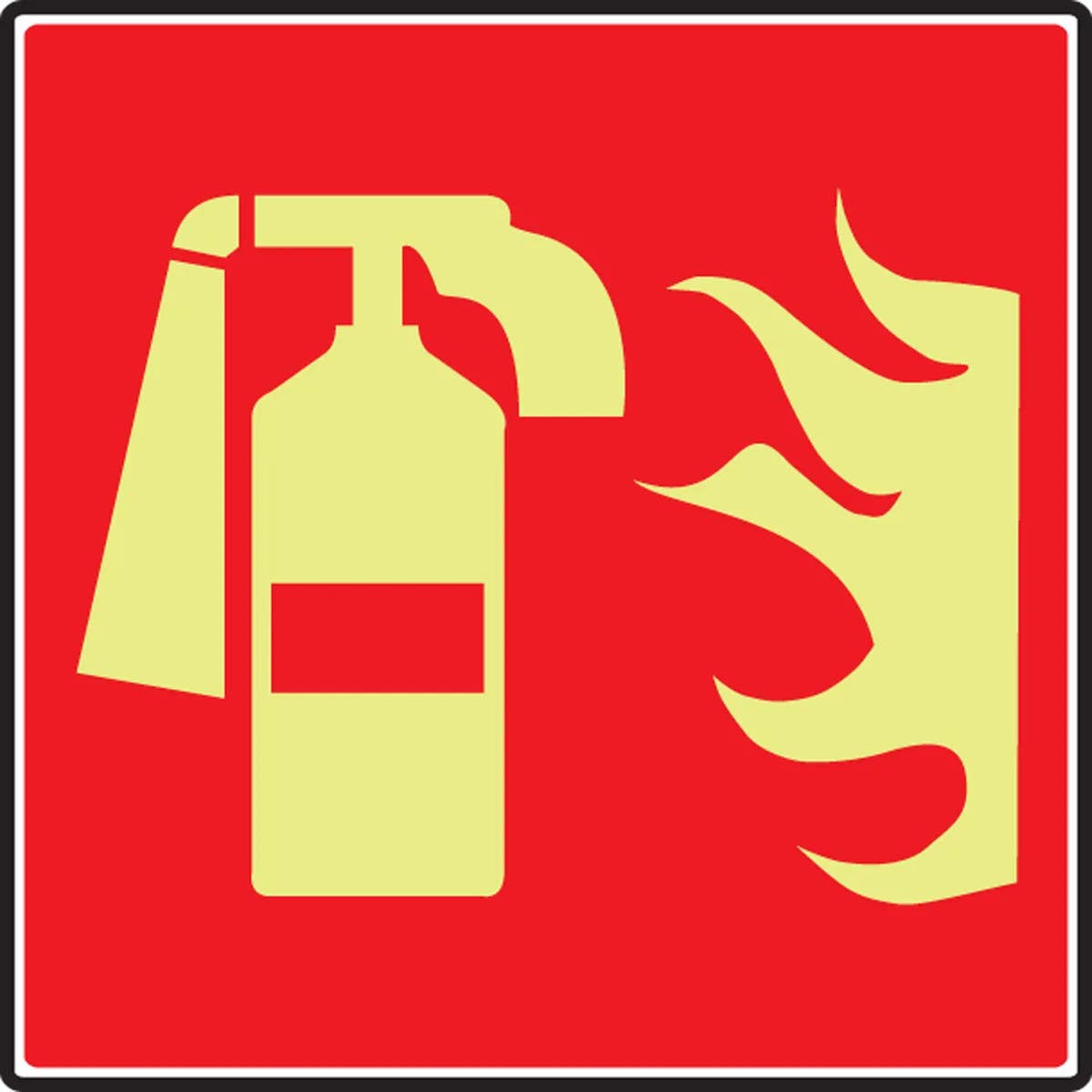 AccuformNMC MLFX567 NFPA 170 Glow-In-The-Dark Safety Sign, (Fire Extinguisher And Flames), 8" x 8"