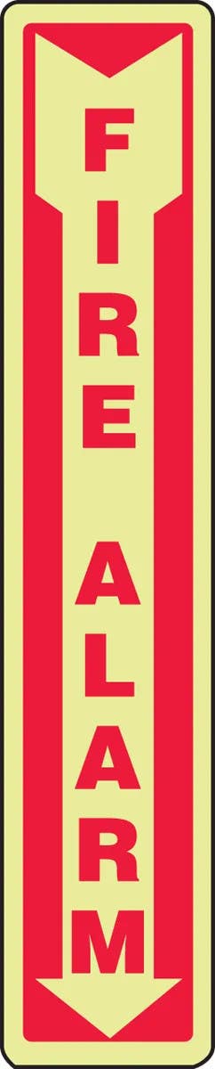 AccuformNMC MLFX576 Glow-In-The-Dark Safety Sign, Fire Alarm (Down Arrow), 24" H x 4" W
