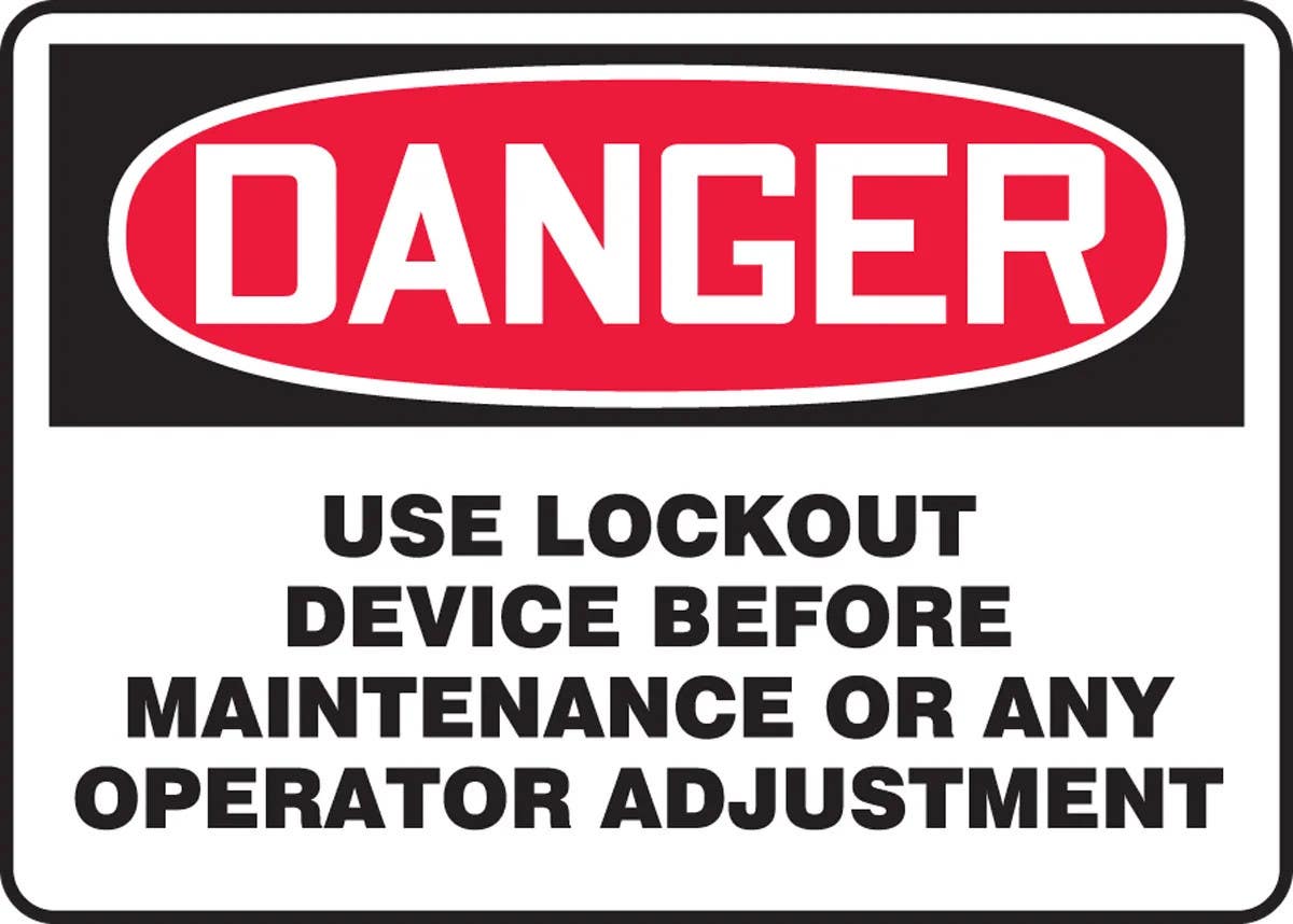 AccuformNMC MLKT00 OSHA Danger Safety Sign, Use Lockout Device Before Maintenance Or Any Operator Adjustment