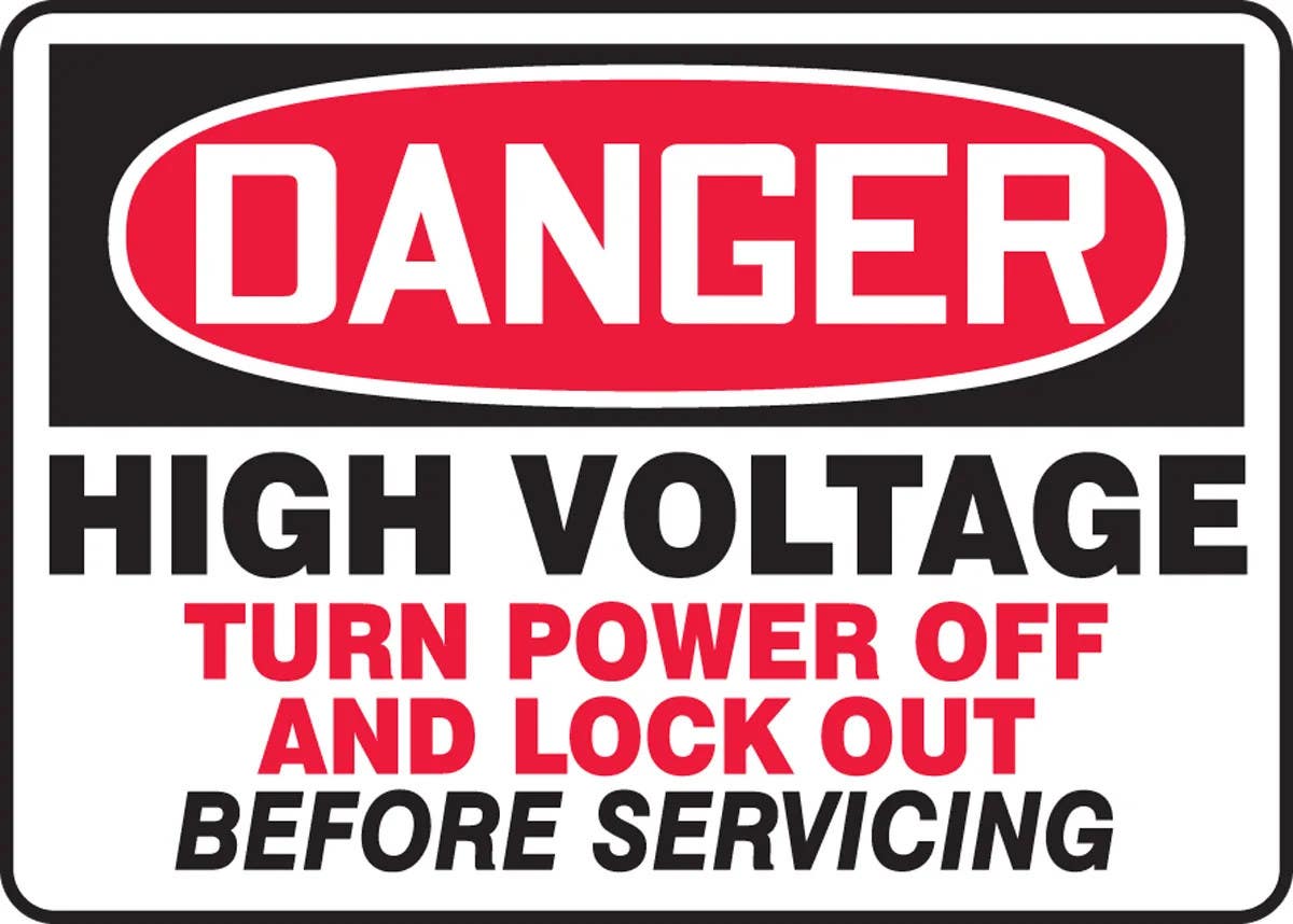 AccuformNMC MLKT011 OSHA Danger Safety Sign, High Voltage, Turn Off Power And Lock Out Before Servicing, 10" H x 14" W