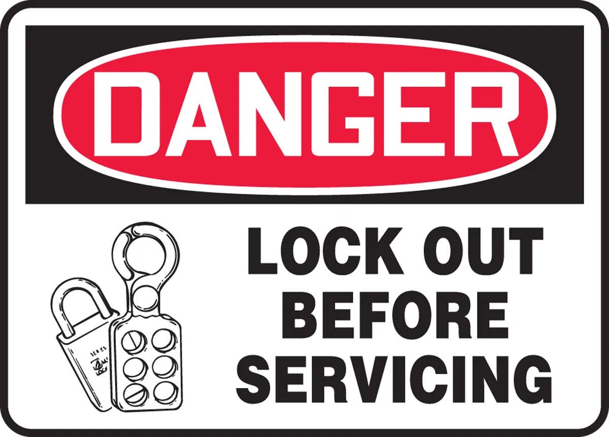 AccuformNMC MLKT012 OSHA Danger Safety Sign, Lock Out Before Servicing Graphic, 10" H x 14" W