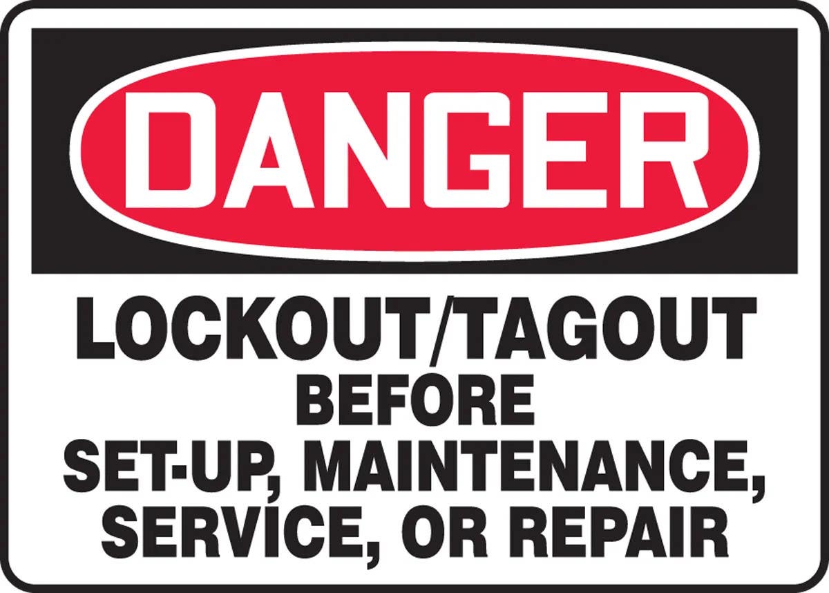 AccuformNMC MLKT017 OSHA Danger Safety Sign, Lockout/Tagout Before Set-Up, Maintenance, Service..., 10" H x 14" W