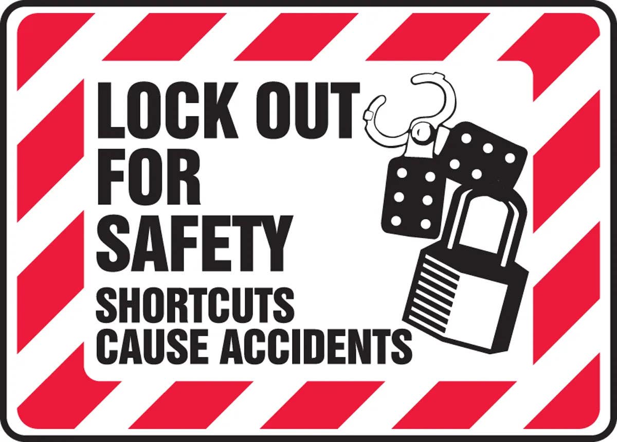 AccuformNMC MLKT503 Safety Sign, Lock Out For Safety - Shortcuts Cause Accidents Graphic, 10" H x 14" W
