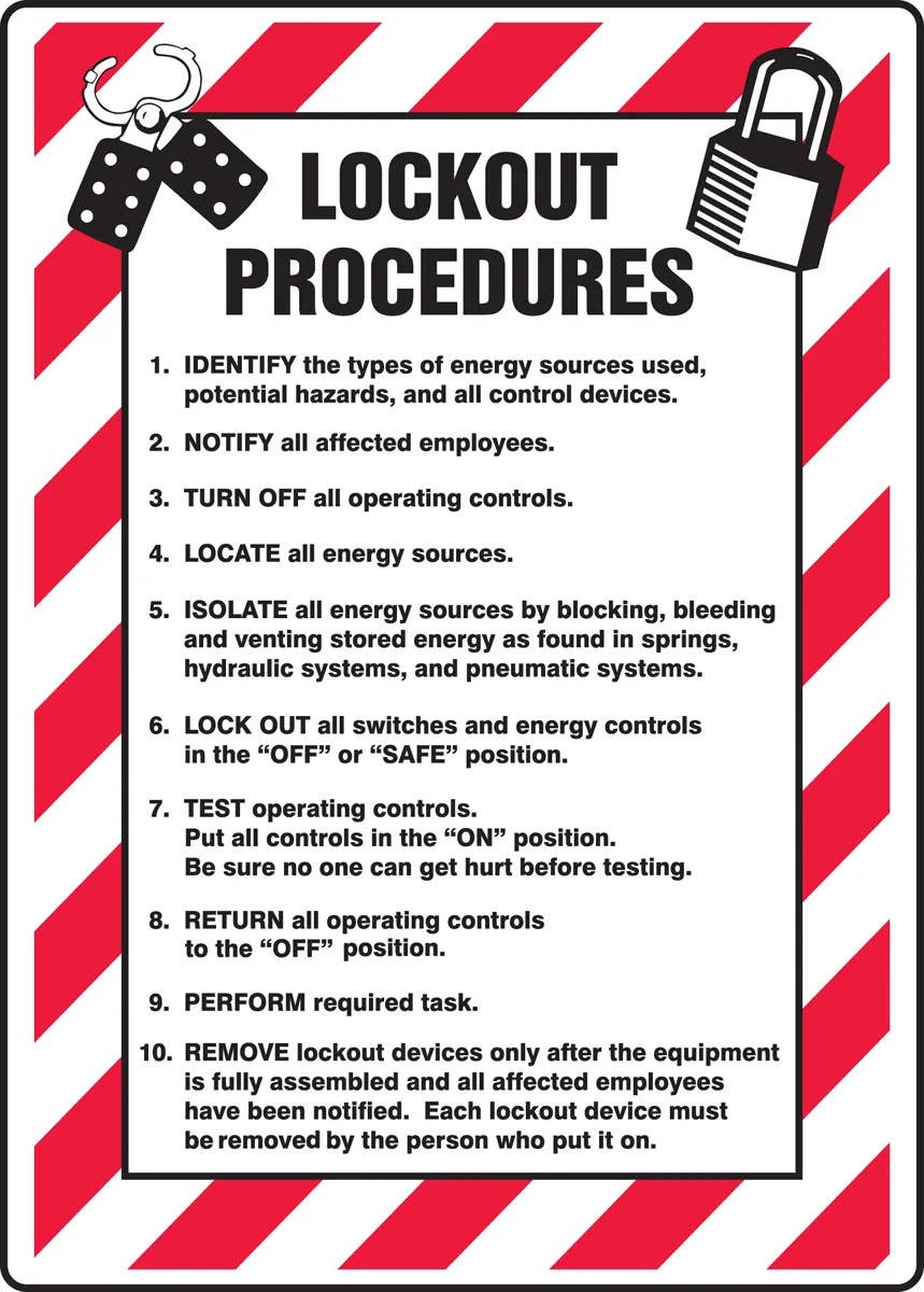 AccuformNMC MLKT50 Lockout/Tagout Sign, Lockout Procedures List