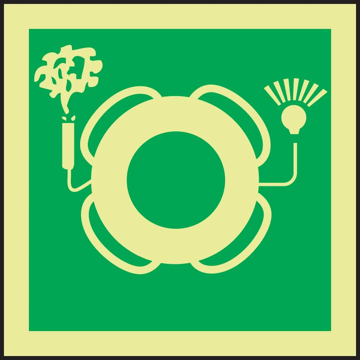 AccuformNMC MLMR118 IMO Evacuation & First Aid Sign, Life Buoy With Light And Smoke, 6" x 6"