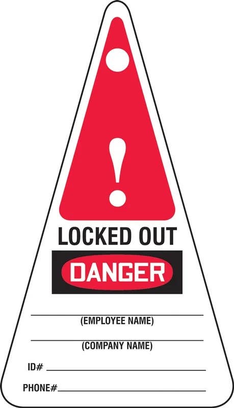 AccuformNMC MLT314 Triangle Safety Tag, Danger Locked Out, 7" H x 4" W, 5/Pk