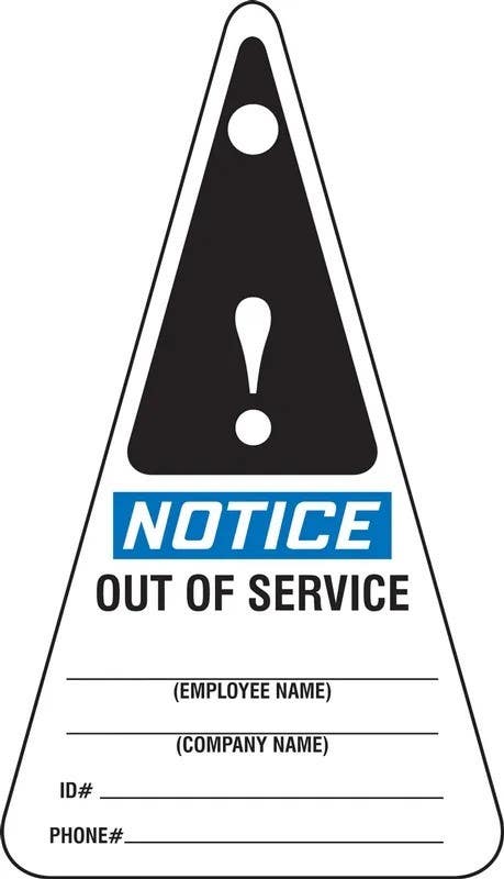 AccuformNMC MLT317PTM Triangle Safety Tag, Notice Out Of Service, 7" H x 4" W, 5/Pk