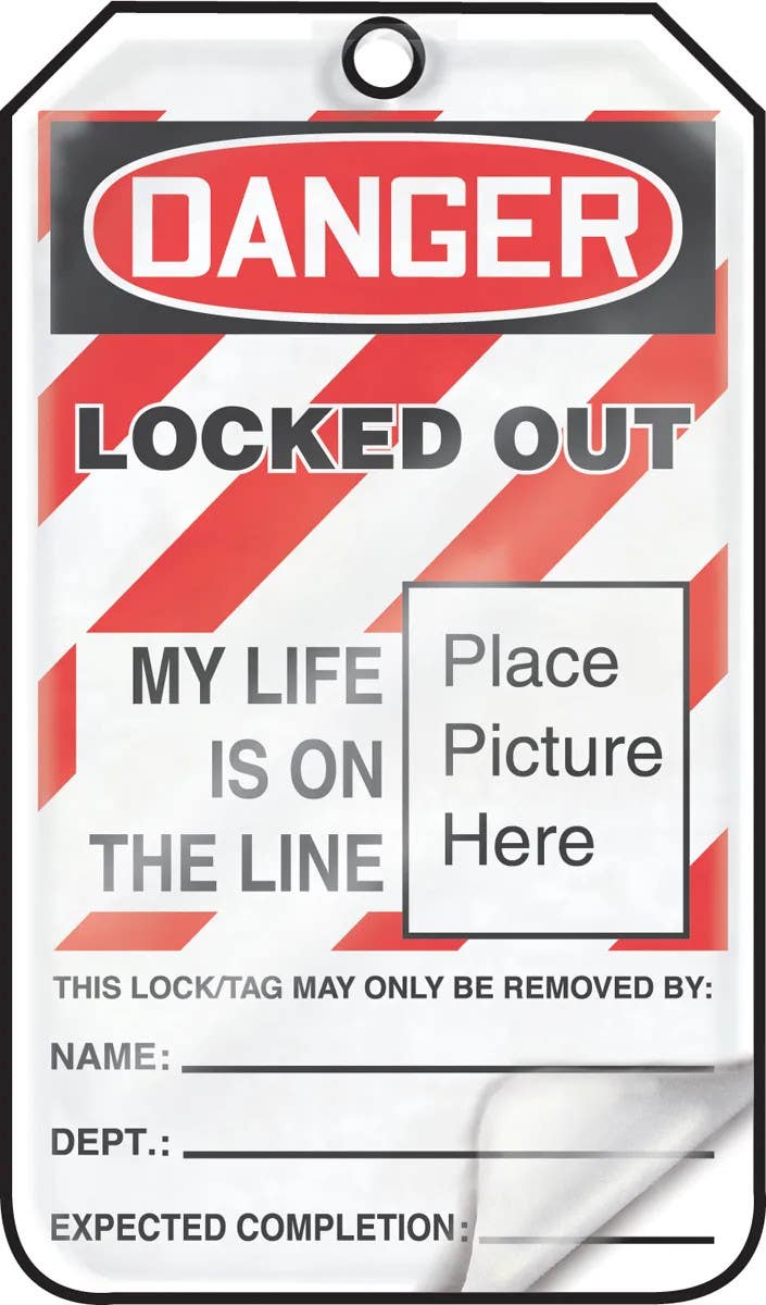 AccuformNMC MLT609 OSHA Danger Self-Laminating Safety Tag, Locked Out, 5-3/4" H x 3-1/4" W, 5/Pk