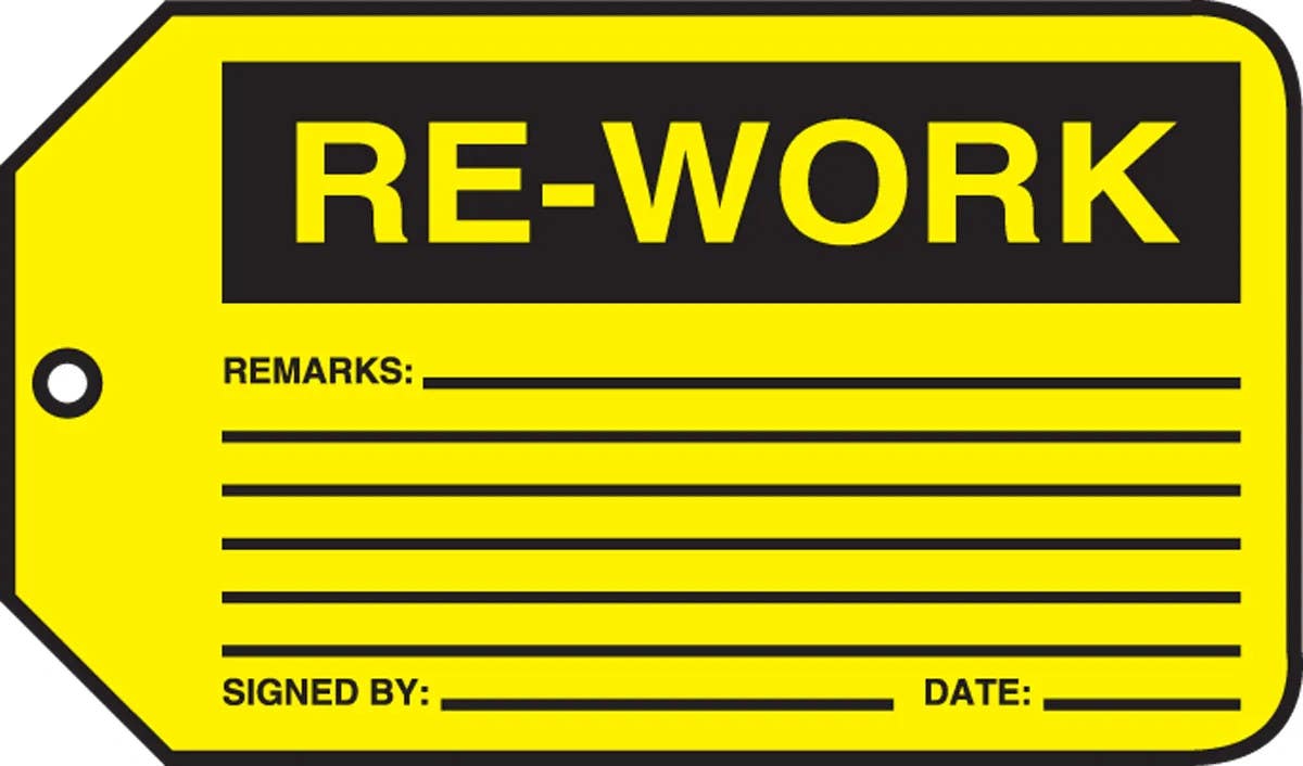 AccuformNMC MMT306 Safety Tag, Re-Work, 5-3/4" H x 3-1/4" W, 5/Pk