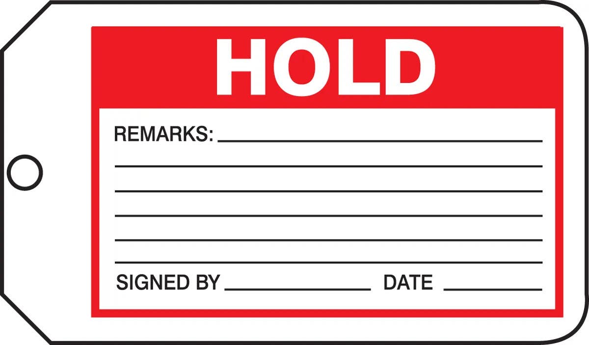 AccuformNMC MMT316 Safety Tag, Hold, 5-3/4" H x 3-1/4" W, 5/Pk