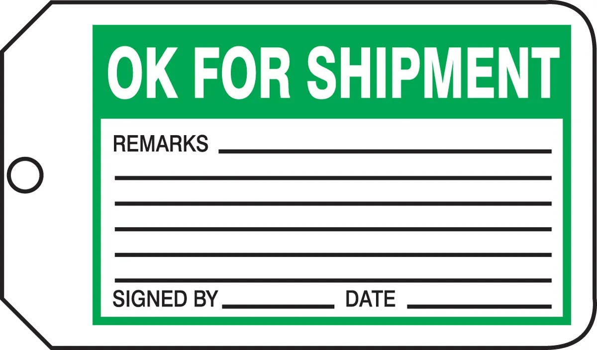 AccuformNMC MMT323 Safety Tag, Ok For Shipment, 5-3/4" H x 3-1/4" W, 5/Pk
