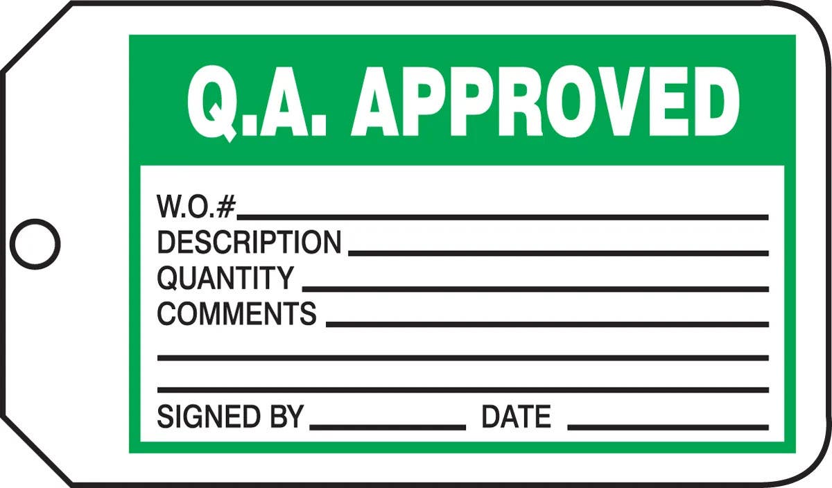 AccuformNMC MMT324 Safety Tag, Q.A. Approved, 5-3/4" H x 3-1/4" W, 5/Pk