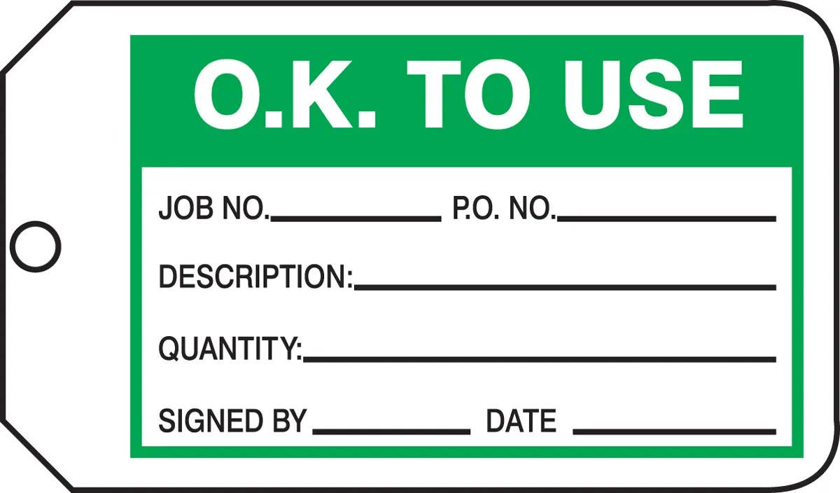 AccuformNMC MMT325 Safety Tag, O.K. To Use, 5-3/4" H x 3-1/4" W, 5/Pk