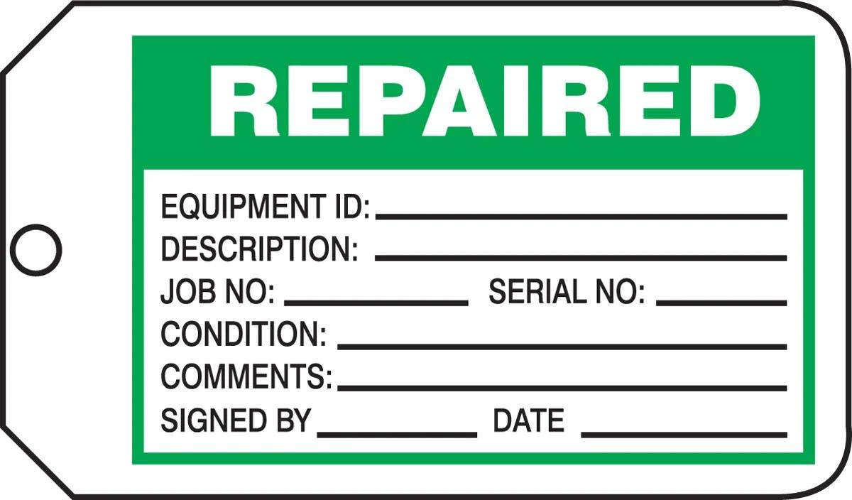 AccuformNMC MMT326 Safety Tag, Repaired, 5-3/4" H x 3-1/4" W, 5/Pk