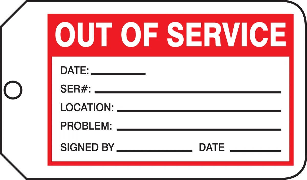 AccuformNMC MMT330 Safety Tag, Out Of Service, 5-3/4" H x 3-1/4" W, 5/Pk