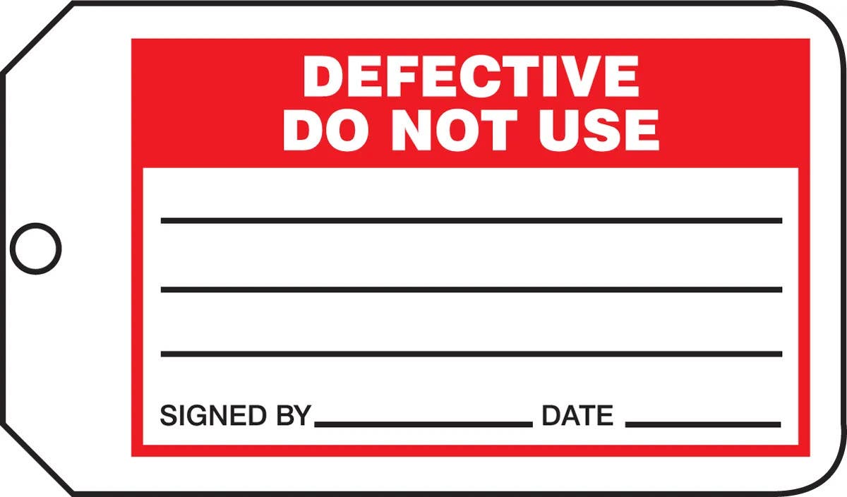 AccuformNMC MMT332 Safety Tag, Defective Do Not Use, 5-3/4" H x 3-1/4" W, 5/Pk