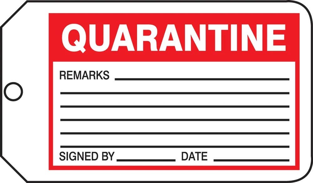 AccuformNMC MMT339 Safety Tag, Quarantine, 5-3/4" H x 3-1/4" W, 5/Pk