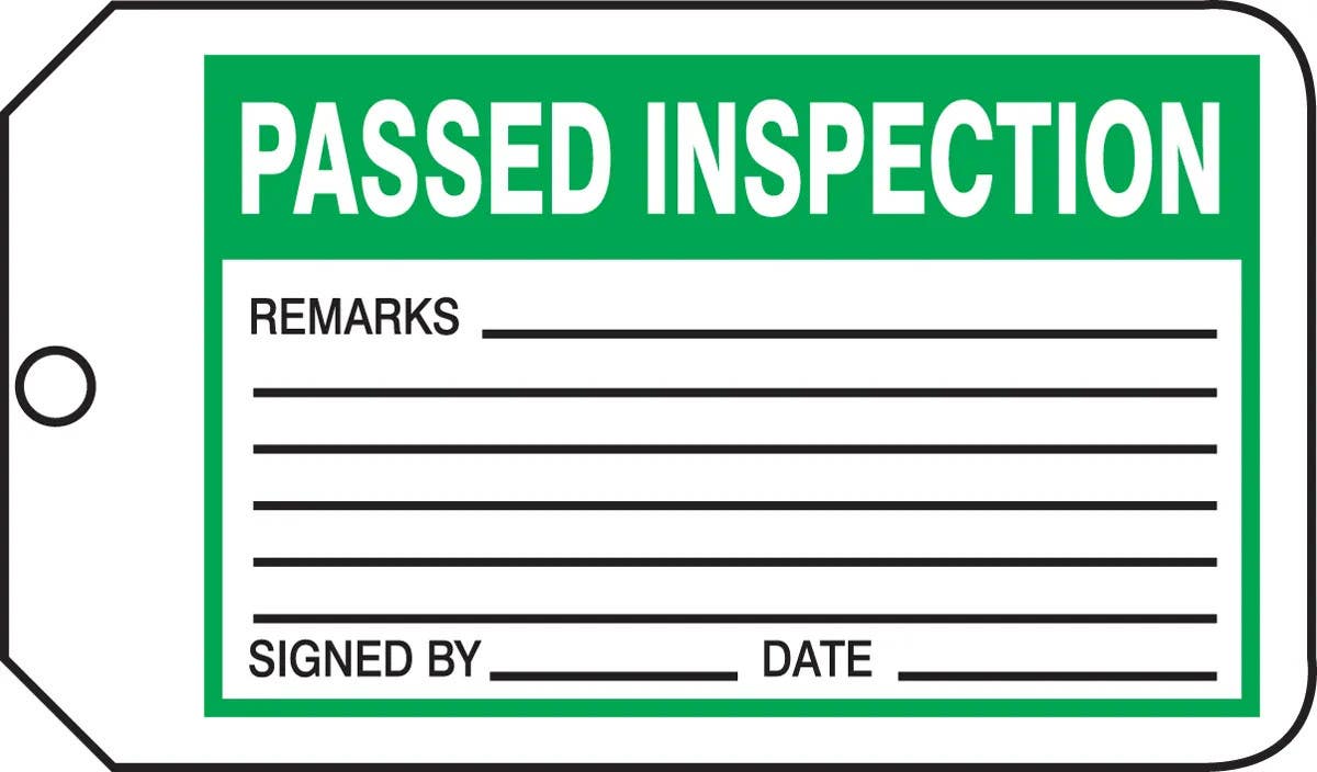 AccuformNMC MMT342 Safety Tag, Passed Inspection, 5-3/4" H x 3-1/4" W, 5/Pk