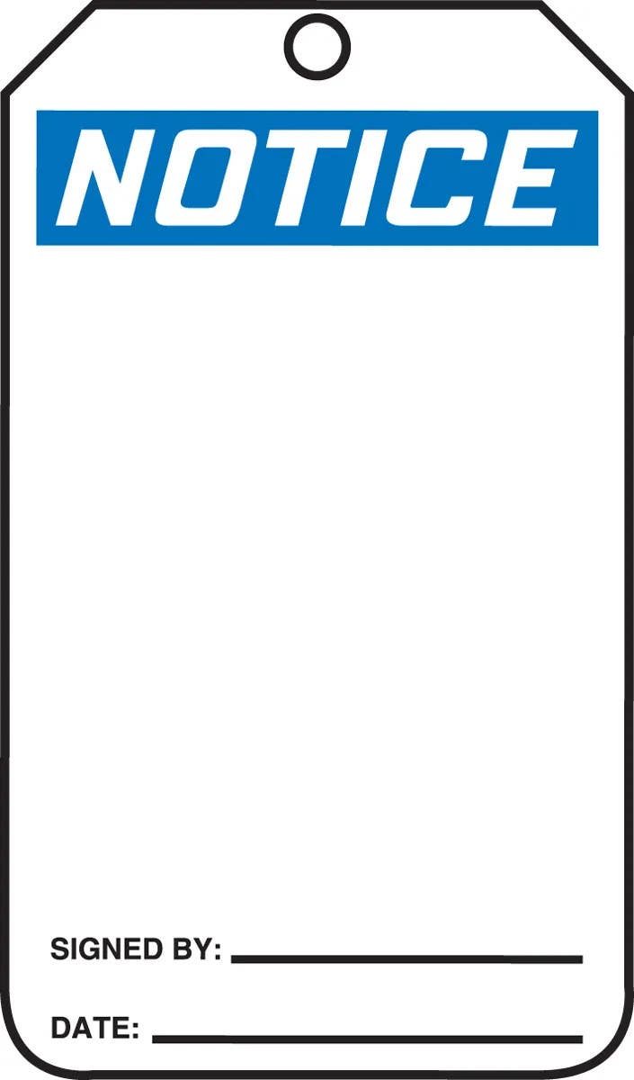 AccuformNMC MNT101 OSHA Notice Safety Tag, Blank, 5-3/4" H x 3-1/4" W, 5/Pk