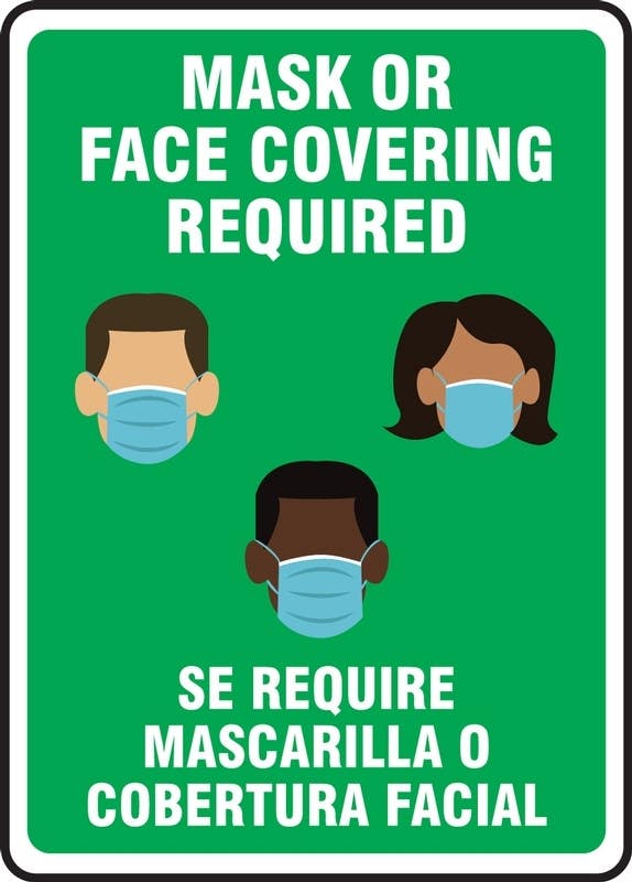 AccuformNMC MPPA50 Safety Sign, Mask Or Face Covering Required, White On Green