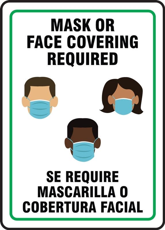 AccuformNMC MPPA50 Safety Sign, Mask Or Face Covering Required, Black On White