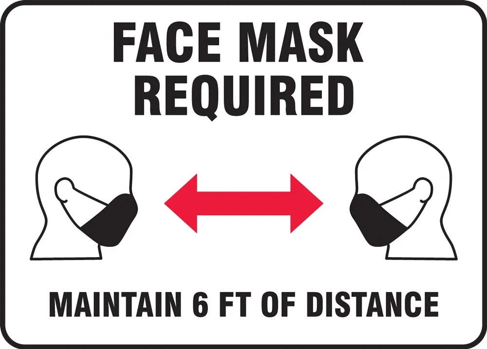 AccuformNMC MPPA54 Safety Sign, Face Mask Required Maintain 6 Ft Of Distance