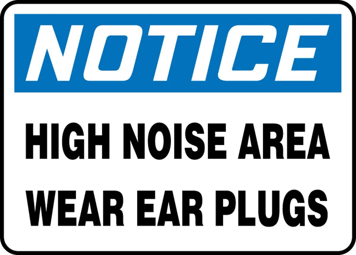 AccuformNMC MPPA812 OSHA Notice Safety Sign, High Noise Area, Wear Ear Plugs, 10" H x 14" W