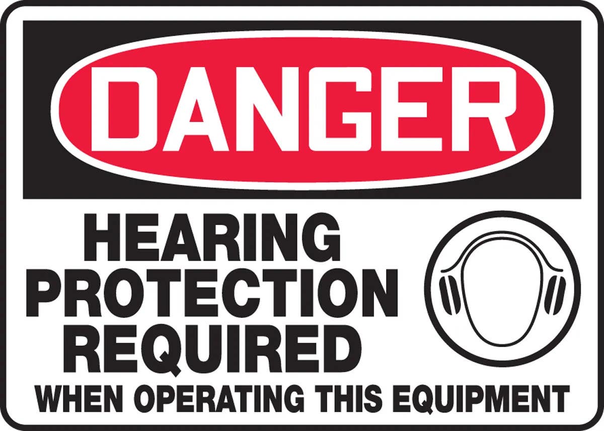 AccuformNMC MPPE107 OSHA Danger Safety Sign, Hearing Protection Required When Operating This..., 10" H x 14" W