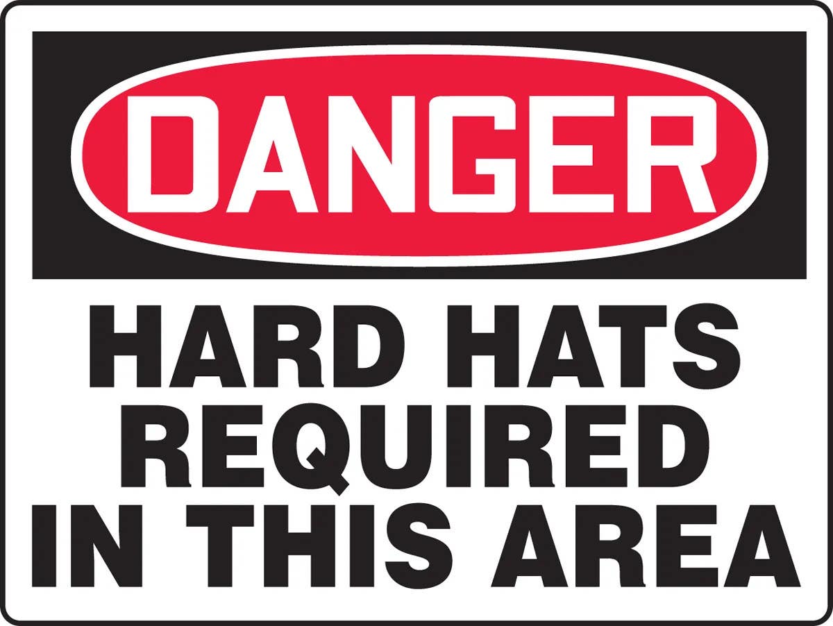 AccuformNMC MPPE112 OSHA Danger Safety Big Sign, Hard Hats Required In This Area, 24" H x 36" W