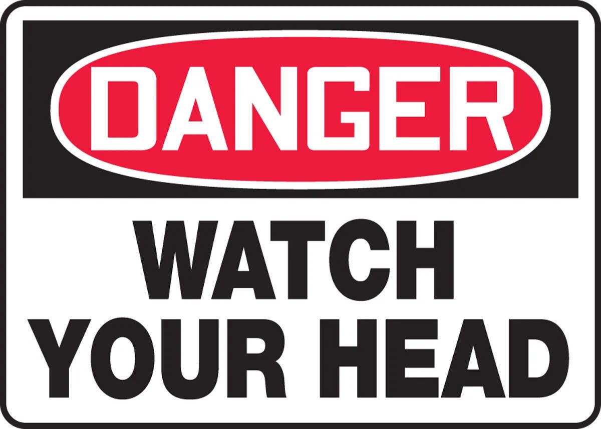 AccuformNMC MPPE128 OSHA Danger Safety Sign, Watch Your Head, 10" H x 14" W