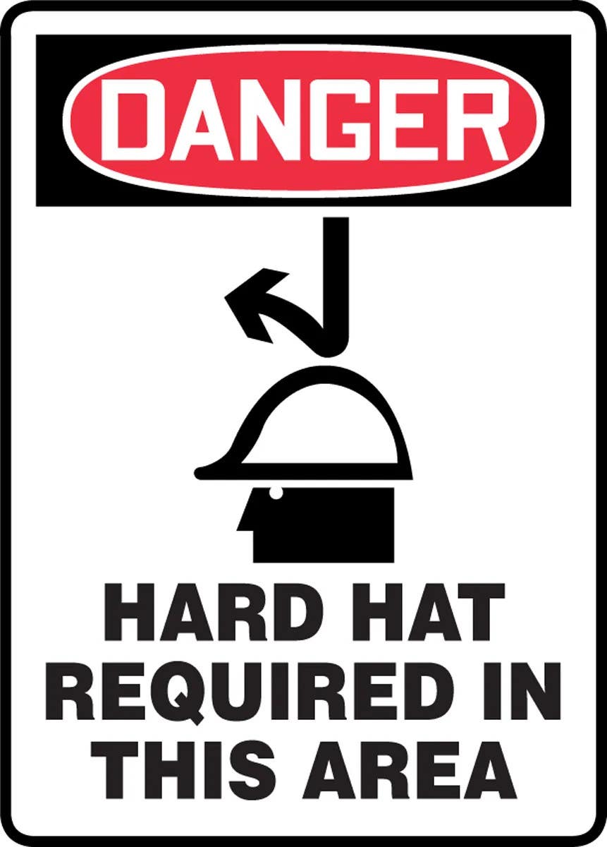 AccuformNMC MPPE137 OSHA Danger Safety Sign, Hard Hat Required In This Area, 14" H x 10" W