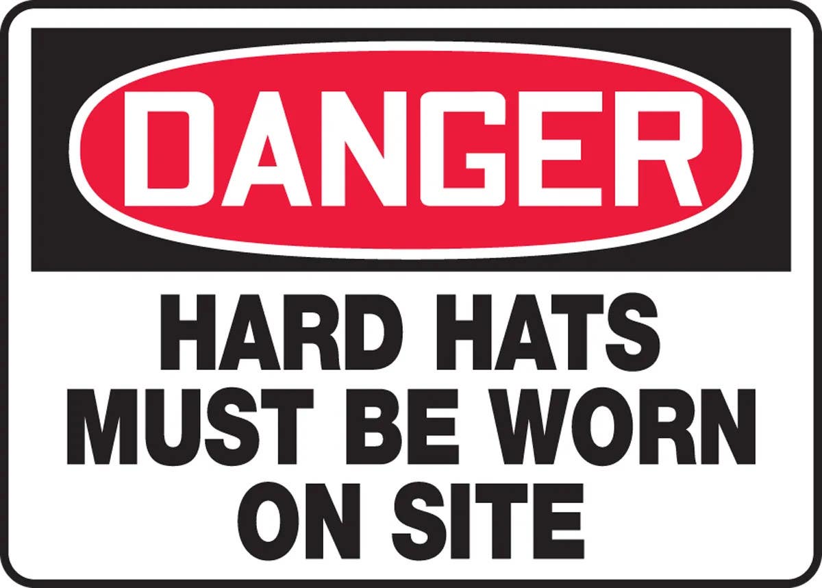 AccuformNMC MPPE141 OSHA Danger Safety Sign, Hard Hats Must Be Worn On Site, 10" H x 14" W