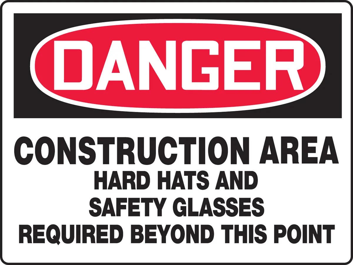 AccuformNMC MPPE240 OSHA Danger Safety Big Sign, Construction Area - Hard Hats And Safety Glasses, 24" H x 36" W