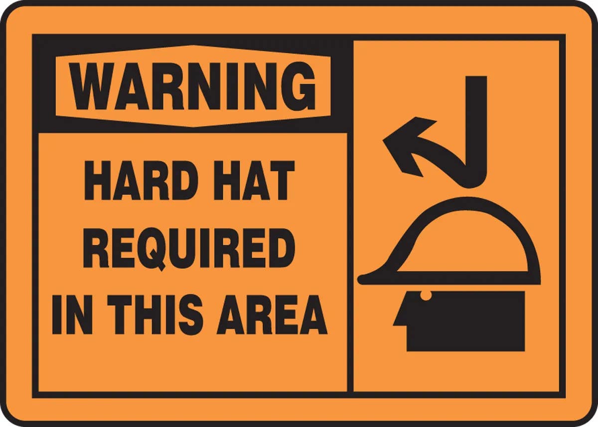 AccuformNMC MPPE32 OSHA Warning Safety Sign, Hard Hat Required In This Area