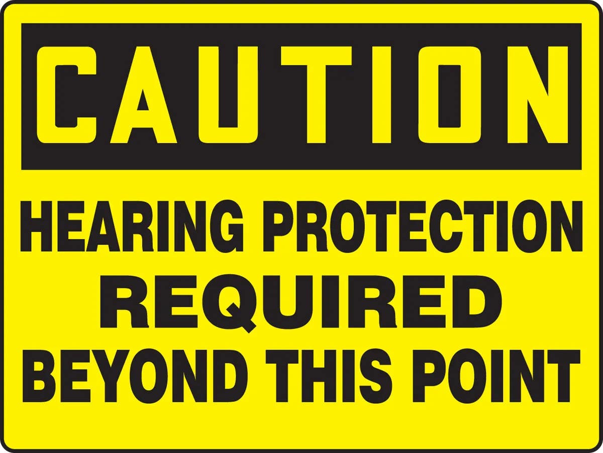 AccuformNMC MPPE788VP Big Safety Sign, Caution, Hearing Protection Required Beyond This Point, 24" H x 36" W