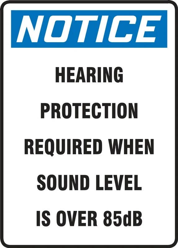 AccuformNMC MPPE801 OSHA Notice Safety Sign, Hearing Protection Required When Sound Level Is Over 85Db, 14" H x 10" W