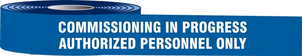 AccuformNMC MPT112 Barricade Tape, Commissioning In Progress Authorized Personnel Only, 3" x 1000-Ft