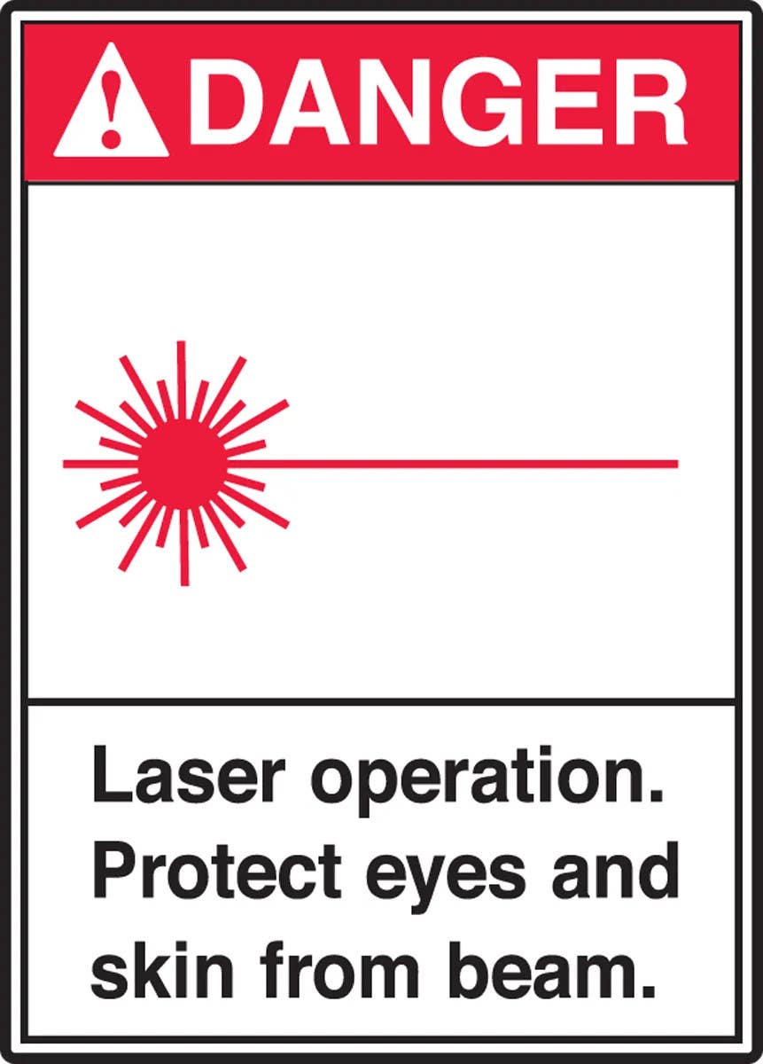 AccuformNMC MRAD00 ANSI Danger Safety Sign, Laser Operation, Protect Eyes And Skin From Beam