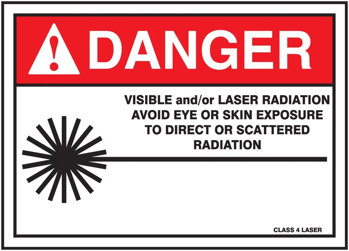 AccuformNMC MRAD034 ANSI Danger Safety Sign, Visible And/Or Laser Radiation, Avoid Eye Or Skin Exposure..., 10" H x 14" W
