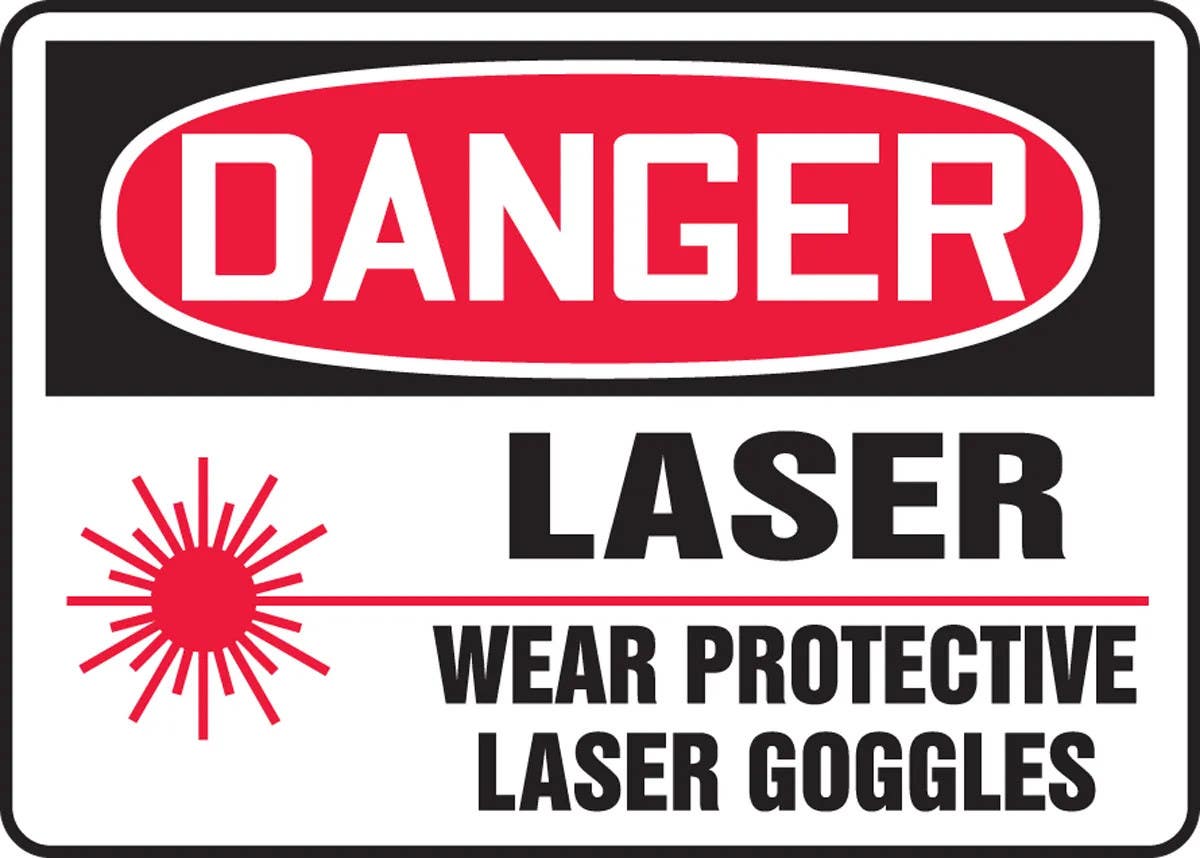 AccuformNMC MRAD100 OSHA Danger Safety Sign, Laser, Wear Protective Goggles, 10" H x 14" W