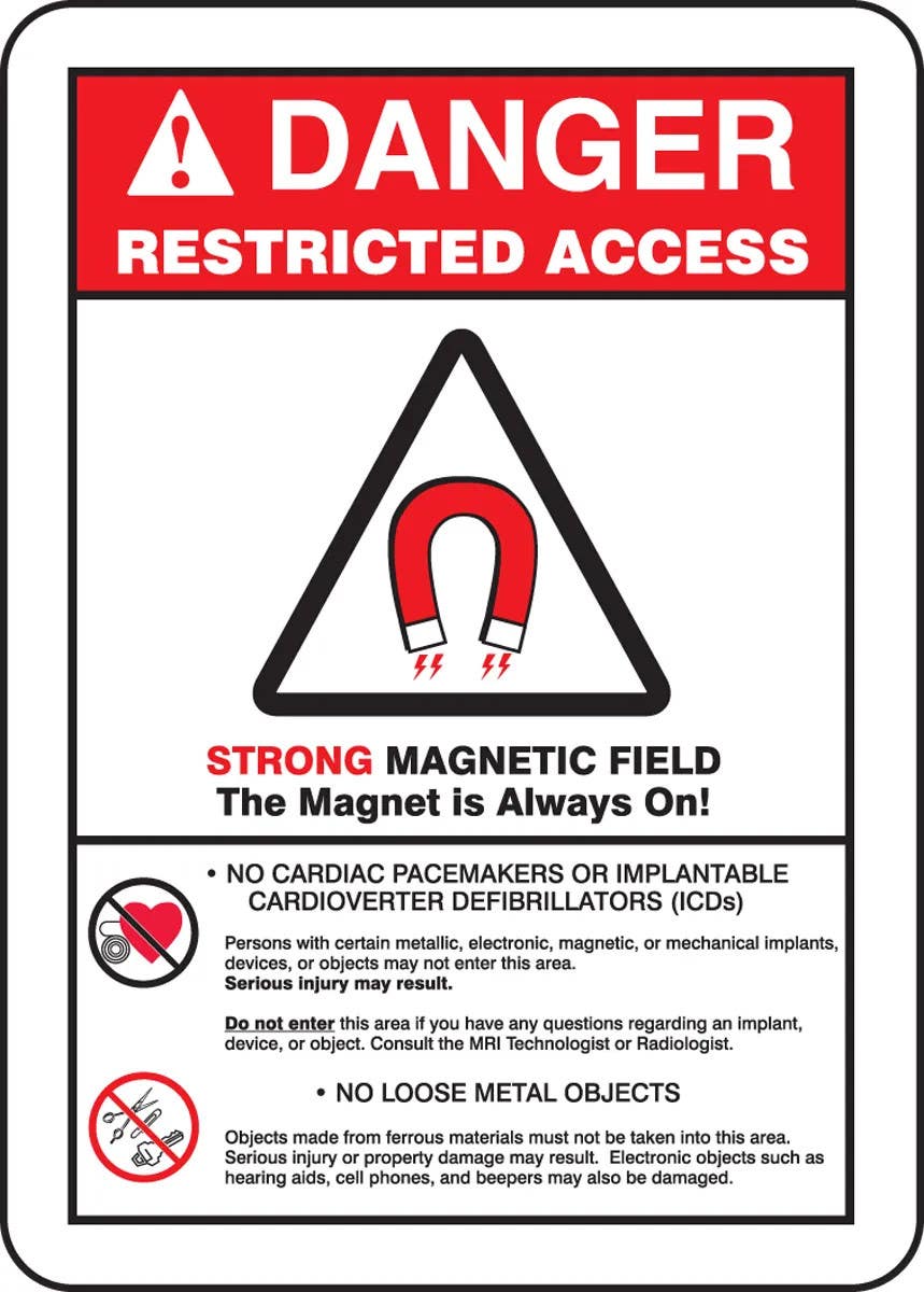 AccuformNMC MRAD140 ANSI Danger Restricted Access Safety Sign, Strong Magnetic Field..., 14" H x 10" W