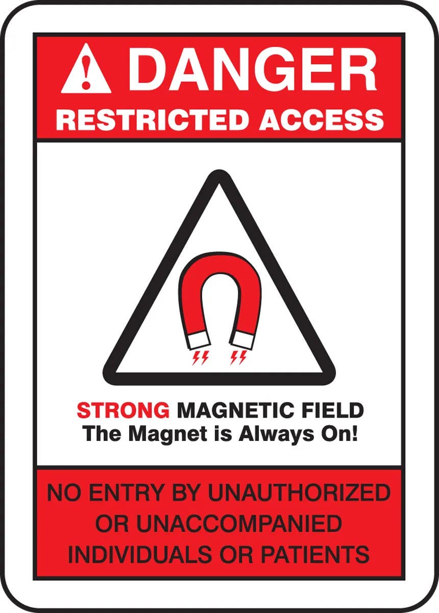 AccuformNMC MRAD142 ANSI Danger Safety Sign, Restricted Access, Strong Magnetic Field..., 14" H x 10" W